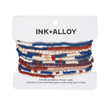 Ink + Alloy IA  SBBR0900 Sage mixed stripe beaded 10 strand Stretch Bracelet