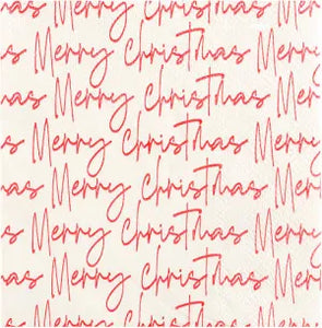 THE ROYAL STANDARD TRS 142122011 MERRY CHRISTMAS SCRIPT COCKTAIL NAPKINS RED/WHITE 5"
