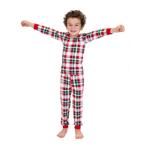 The Royal Standard TRS Kid's Mansfield Plaid Long Sleeve Pajamas Dark Green/True Red