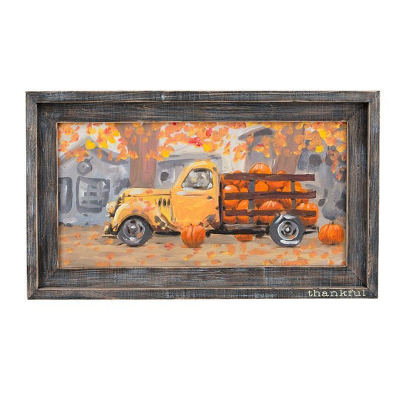Glory Haus GH 11100010 Thankful Pumpkin Truck Framed Canvas