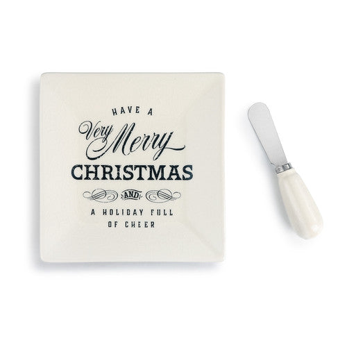 Demdaco 2020190434 Very Merry Xmas Cheese Plate and Spreader