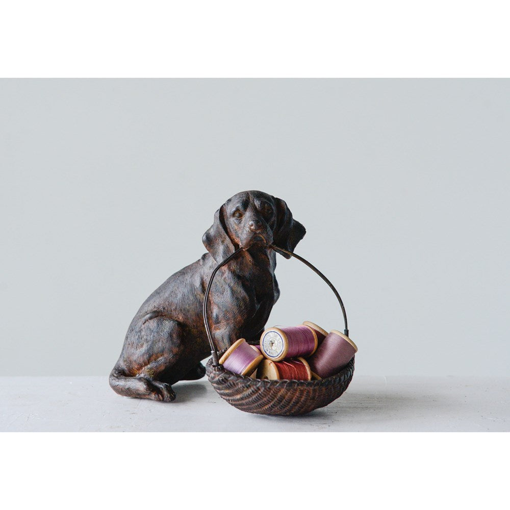 Creative Co-Op CCOP DA9454 Resin Dog W/Basket – Piper Lillies Gift