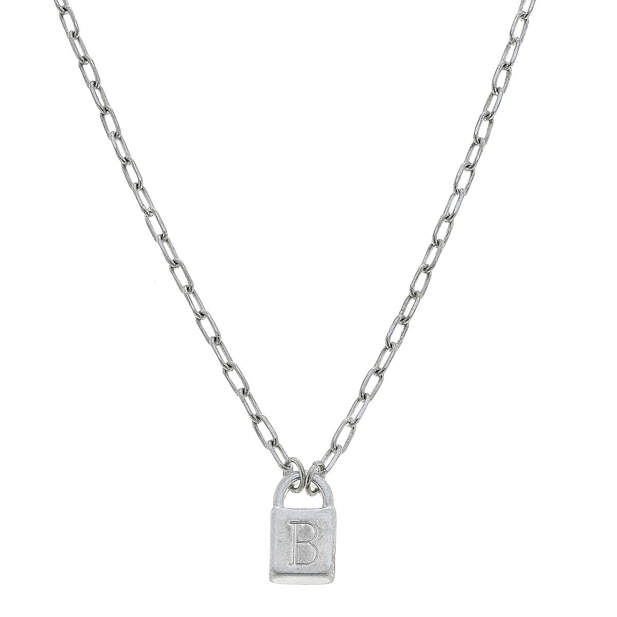 Canvas Jewelry CJ 21769N-SL Initial Padlock Necklace - Worn Silver 16 –  Piper Lillies Gift Shoppe