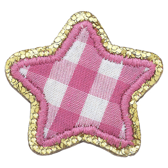 Canvas Jewelry CJ 23832-P-GPK Stuck on You Small Glitter Star Patch in Pink Gingham