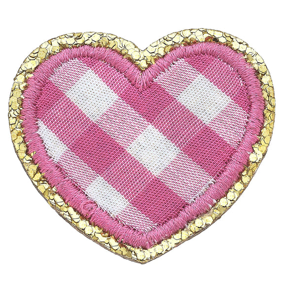 Canvas Jewelry CJ 23834P-GPK Stuck on You Small Glitter Heart Patch in Pink Gingham