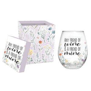 Evergreen Enterprises Inc. EE 3SL192 "Any Friend of Wine" Stemless Wine Glass with Box