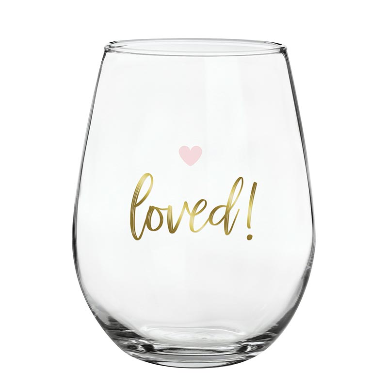 Hand Engraved Stemless Floral Wine Glasses — Love & Victory