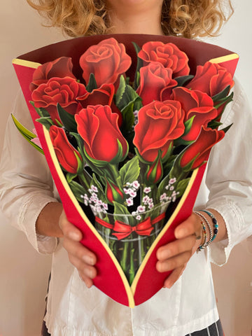 FreshCut Paper Red Roses Bouquet Card