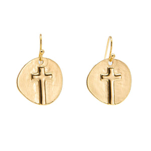 The Royal Standard TRS 112523015 Ascension Cross Earrings Gold .75"