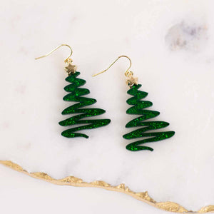 The Royal Standard TRS 112523024 Christmas Tree Acetate Earrings Green 2"