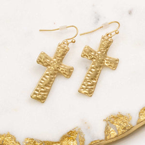 The Royal Standard TRS 112524000 Hammered Cross Earrings Matte Gold 1"