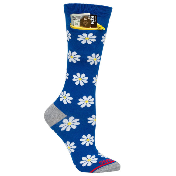 Pocket Socks PS 12009-M Daisies on Blue - Womens