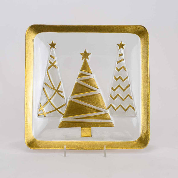 The Royal Standard TRS 123422006 Glimmer Trees Glass Platter Clear/Gold/Silver