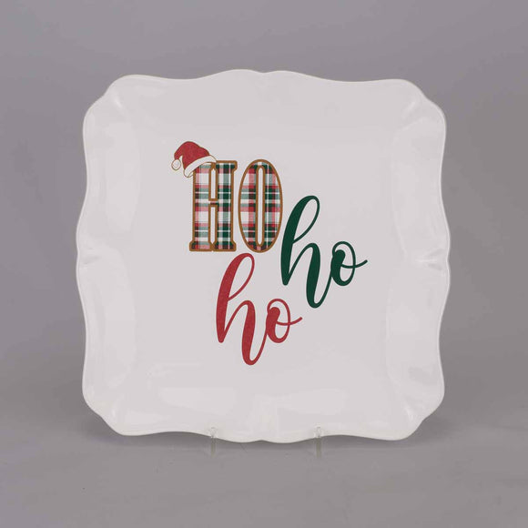 The Royal Standard TRS 136522006 Mansfield Plaid HOHOHO Square Platter White/Red/Dark Green 11.5x11.5