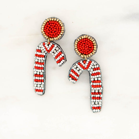 The Royal Standard TRS 138322005 Candy Cane Beaded Earrings Red/White 2.5