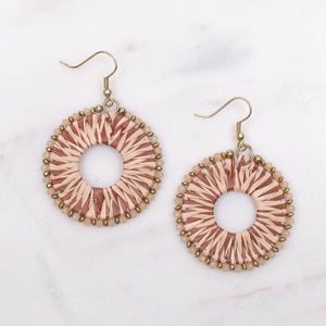 THE ROYAL STANDARD TRS 138322021 SOLEIL RAFFIA EARRINGS SOFT WHITE/BROWN 2.5"