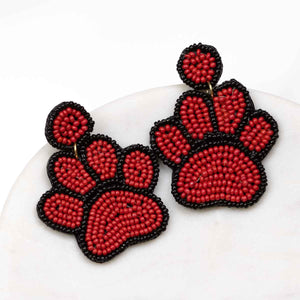 The Royal Standard TRS 141123020 Paw Print Beaded Earrings Red/Black 2"