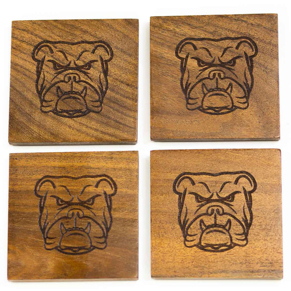 THE ROYAL STANDARD TRS 142623014 BULLDOG ETCHED WOOD COASTERS NATURAL 4X4