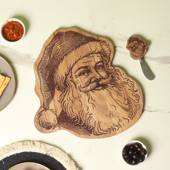 India Handicrafts IH 75430 Santa Wood Tray W/Spreader