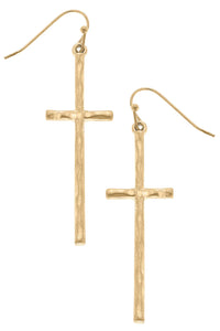 Canvas  Jewelry CJ 24244E-GD CARMI DELICATE CROSS EARRINGS IN WORN GOLD