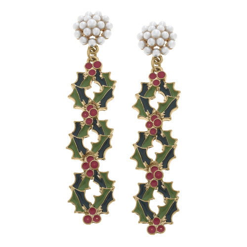 Canvas Jewelry CJ 24591E-GN Linked Holly Enamel Drop Earrings in Green and Fuchsia