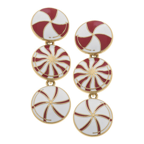 Canvas Jewelry CJ 24595E-RD Peppermint Candles Linked Enamel Earrings in Red and White