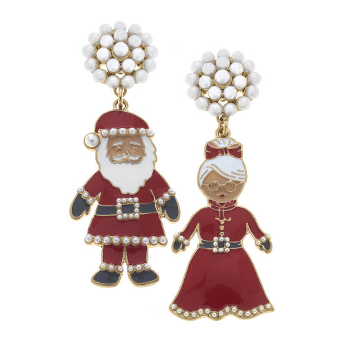 Canvas Jewelry CJ 24597E-RD Santa & Mrs. Claus Enamel Earrings in Red and White
