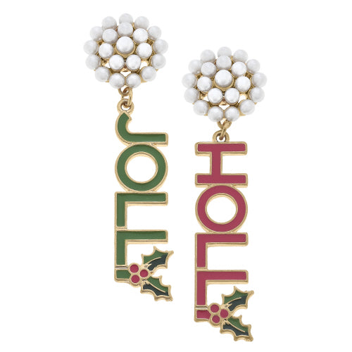 Canvas Jewelry CJ 24603E-FU Holly Jolly Enamel Earrings in Fuchsia and Green