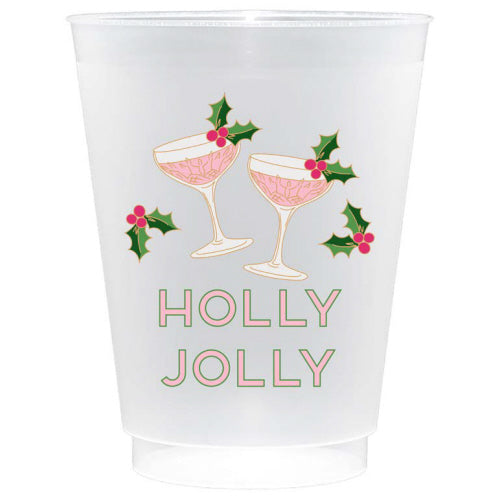 Canvas Jewelry CJ 24718H-CU-PK Holly Jolly Shatterproof Frost Flex Plastic Cups (Set of 10)