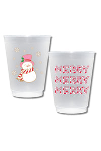 Canvas Jewelry CJ 25341H-CU-SNOW Snowman Candy Cane Stripe Double Sided Shatterproof Frost Flex Plastic Cups