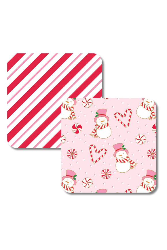 Canvas Jewelry CJ 25342H-CO-SNOW Snowman Candy Case Stripe Double-Sided Thick Paper Coasters (Set of 8)