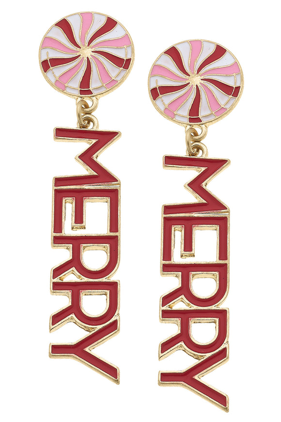 Canvas Jewelry CJ 25431E-RD Merry Enamel Peppermint Candy Drop Earrings in Red