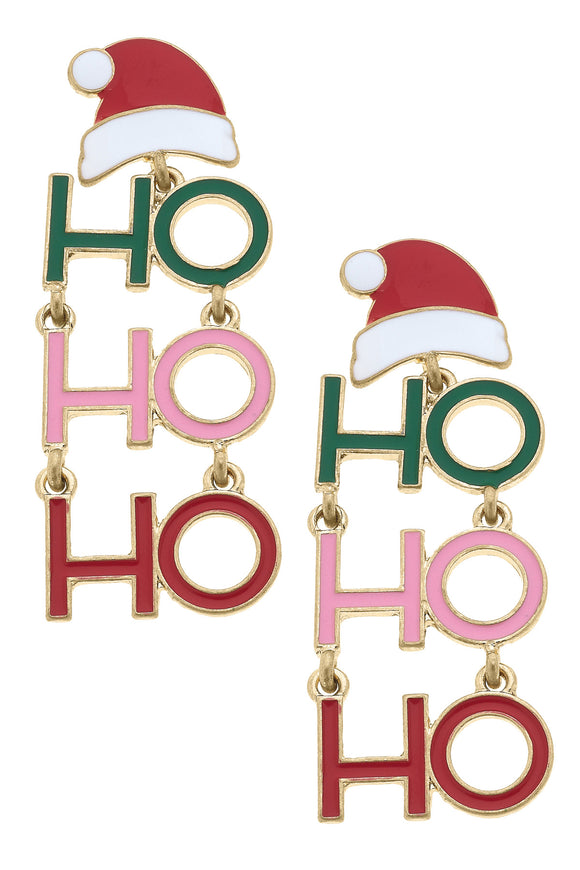 Canvas Jewelry CJ 25435E-MU Ho Ho Ho Enamel Santa Hat Earrings in Pink/Green/Red