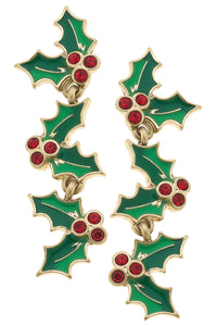 Canvas Jewelry CJ 25441E-GN Meet Me Under the Mistletoe Enamel Earrings in Green & Red