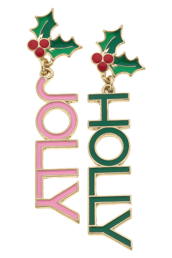 Canvas Jewelry CJ 25443E-MU Meet Me Under the Mistletoe Enamel Earrings in Green & Red