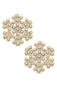 Canvas Jewelry CJ 25453E-IV Pearl Studded Enamel Snowflake Stud Earrings in Ivory