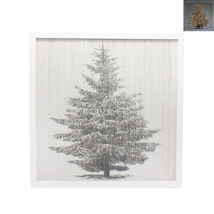 Sq Christmas Tree Whitewashed Frame w/White Lights