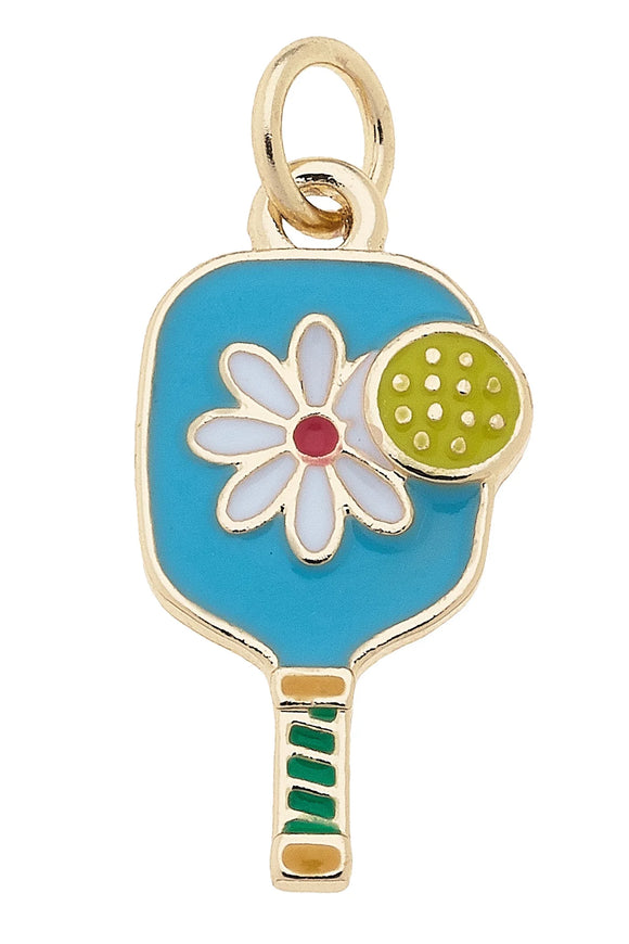 Canvas Jewelry CJ 26129CH-AQ Flower Enamel Pickleball Paddle Charm in Aqua