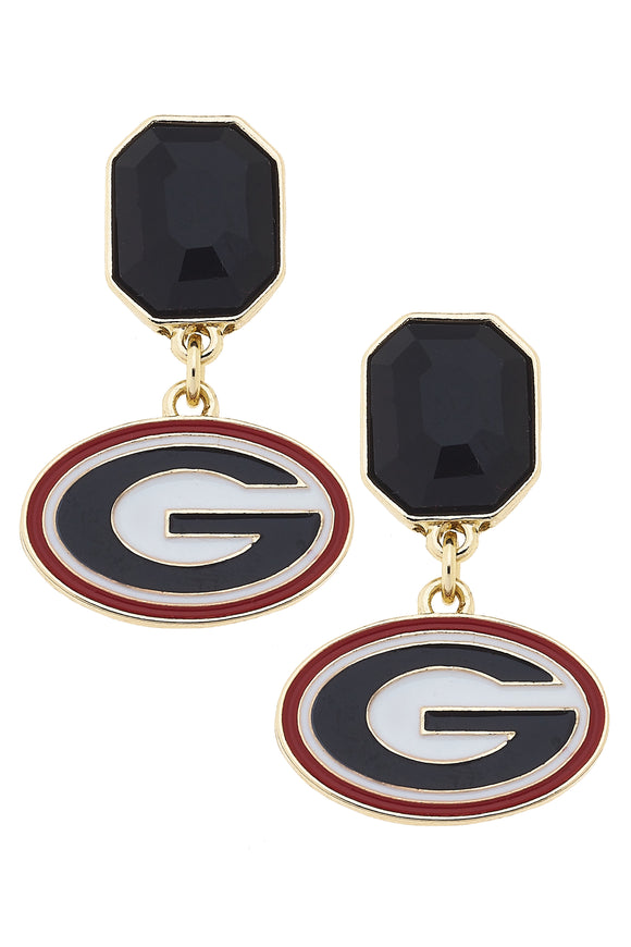 Canvas Jewelry CJ 26255E-GA Georgia Bulldogs Rhinestone Enamel Logo Earrings