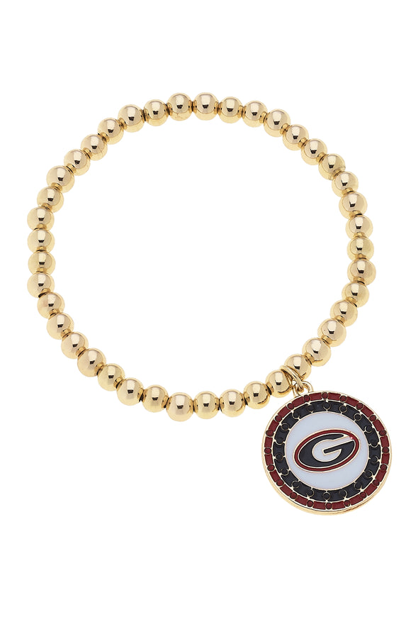 Canvas Jewelry CJ 26260B-GA Georgia Bulldogs Pave Disc Ball Bead Stretch Bracelet
