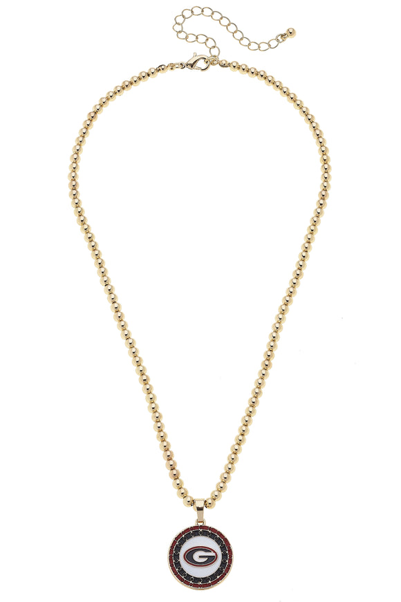 Canvas Jewelry CJ 26260N-GA Georgia Bulldogs Pave Disc Necklace, Shiny Gold