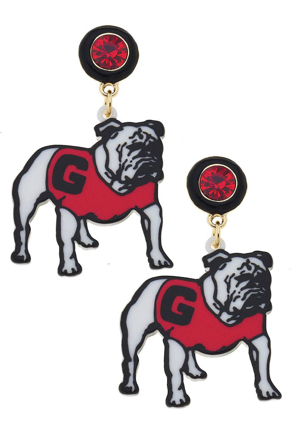 Canvas Jewelry CJ 26264E-GA Georgia Hairy Dawg Resin Mascot Earrings in Red/Black