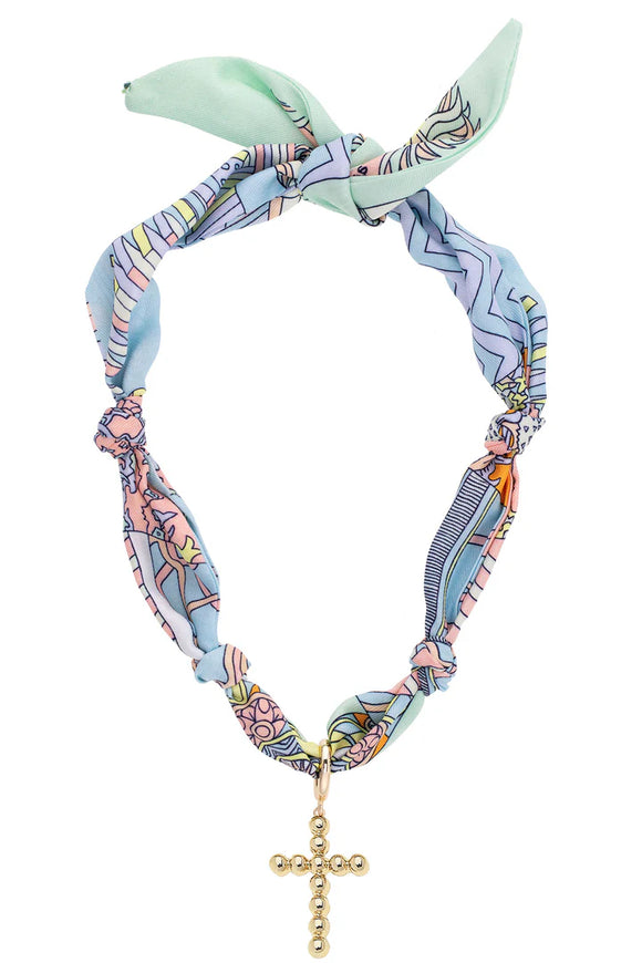 Canvas Jewelry CJ 26708N-MU Louisa Beaded Cross Scarf Necklace in Pastel Multi