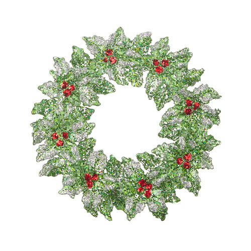 Raz Imports RZ 2914114 Glittered Holly Wreath Ornament, 5.25in
