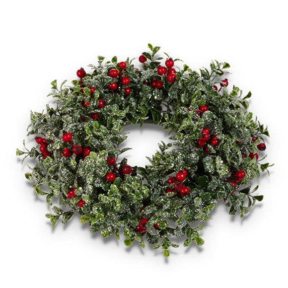 Raz Imports RZ 4502431 Iced Berry and Boxwood Mini Wreath-Candle Ring 12in
