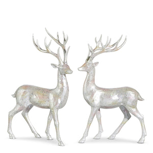 RAZ IMPORTS RZ 4401655 14" GLITTERED SILVER DEER SET OF 2