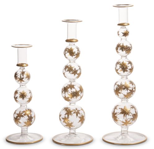 Raz Imports RZ 4424628x Gold Etched Snowflake Candlestick - 3 Sizes