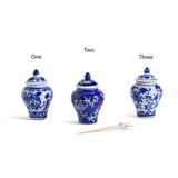 Two's Company TC 53604-20x Bamboo and Rose Mini Ginger Jar with 20 Bamboo Picks Blue and White Floral Patterns - 3 Styles