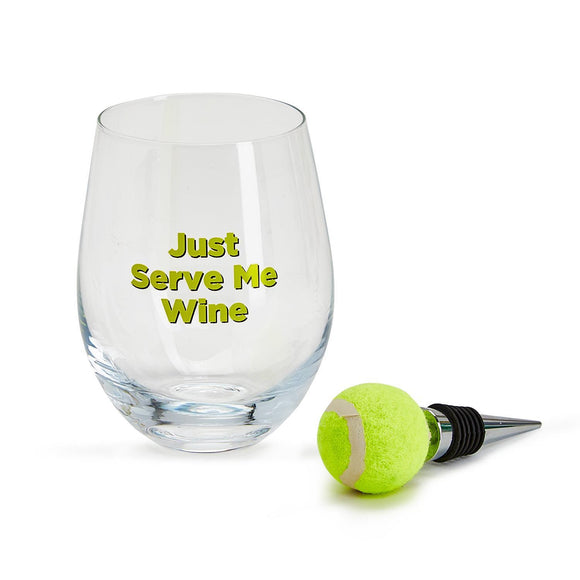 Two's Company TC Tennis Stemless Wine Glass with Wine Stopper