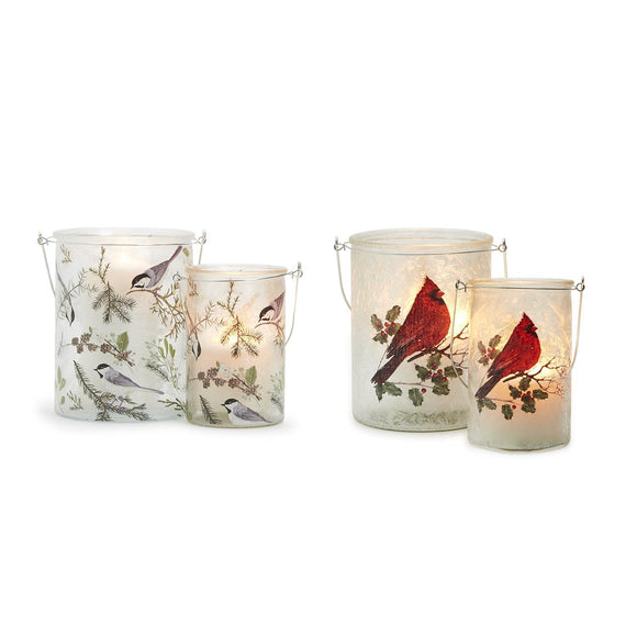 Two's Company TC 82060-20 Holiday Tweet Assorted of 2 Frosted Cachepot/Lantern Styles